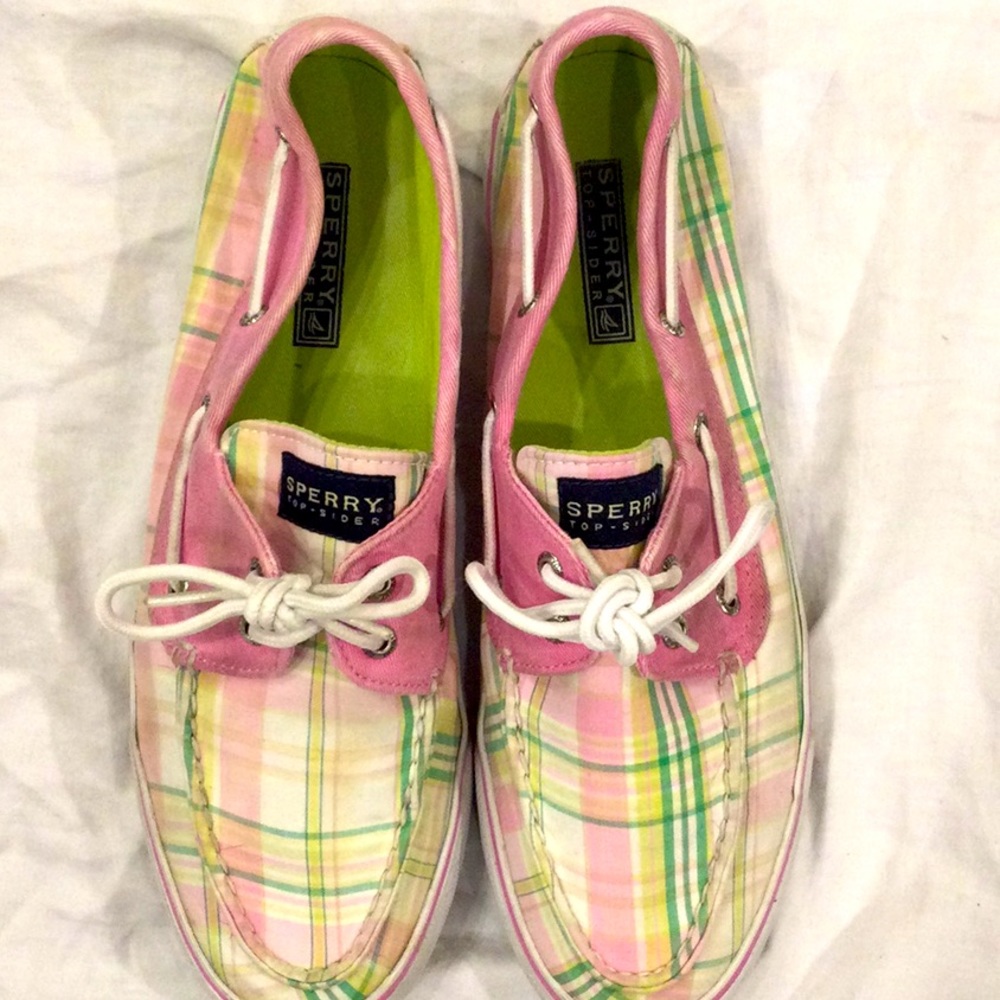 Sperry Top-Sider Pink and Green Pastel Plaid Shoe Size 9.5